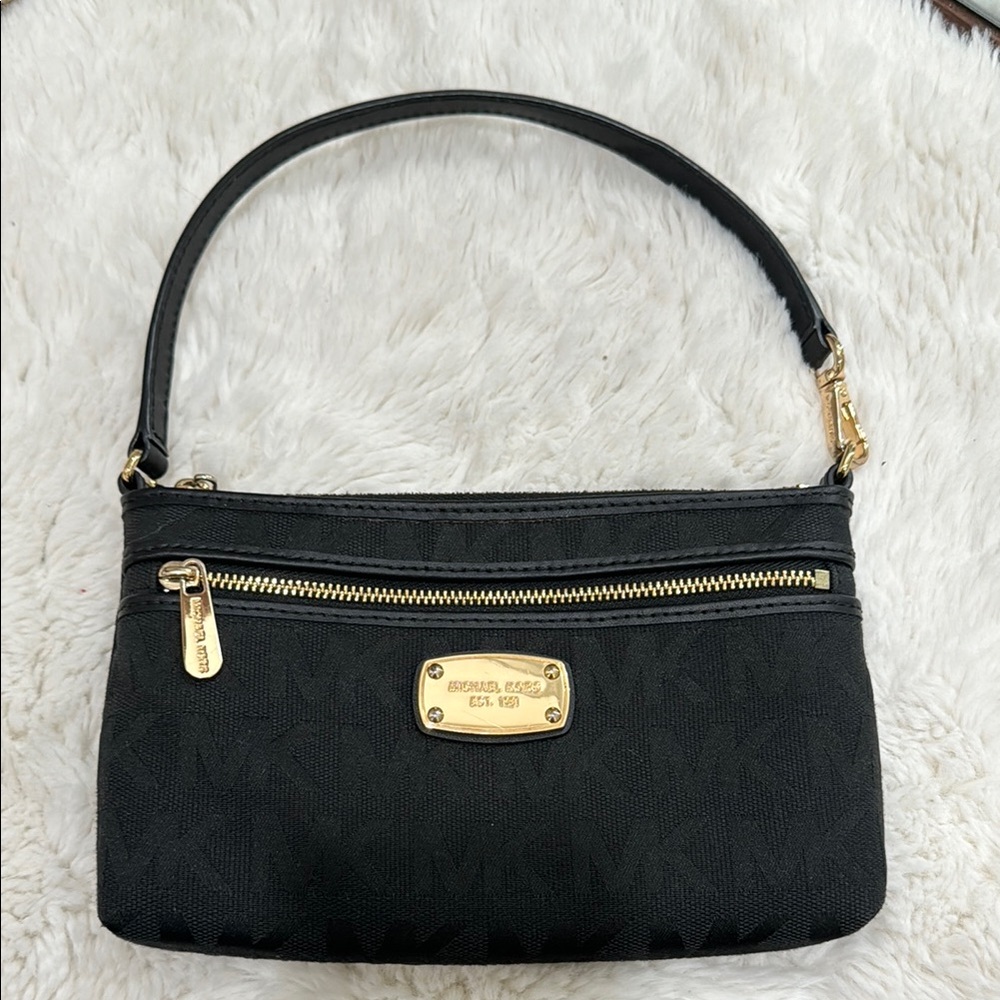 Michael Kors Black Shoulder Bag with Gold Accents
